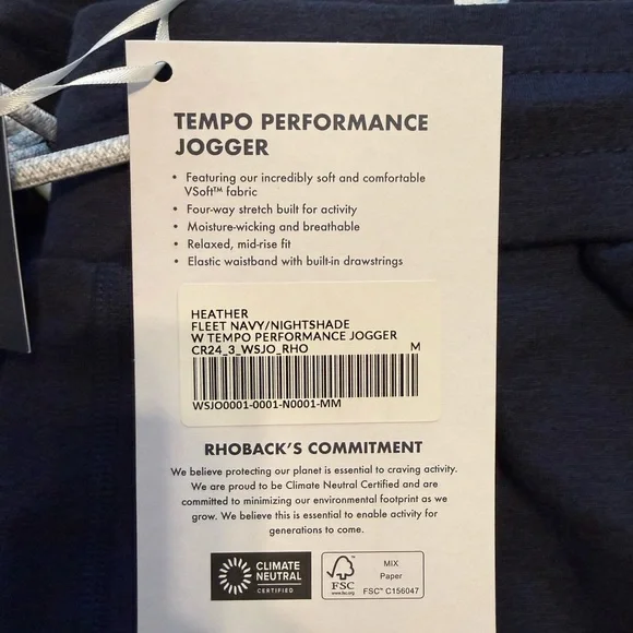 Rhoback Tempo Performance Jogger in Navy NWT - Picture 3 of 7